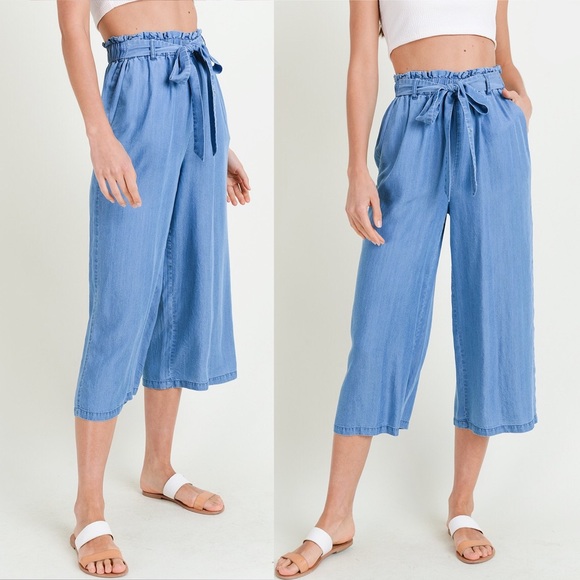 High Rise Tencel Denim Distressed Paperbag Trouser - Picture 2 of 3